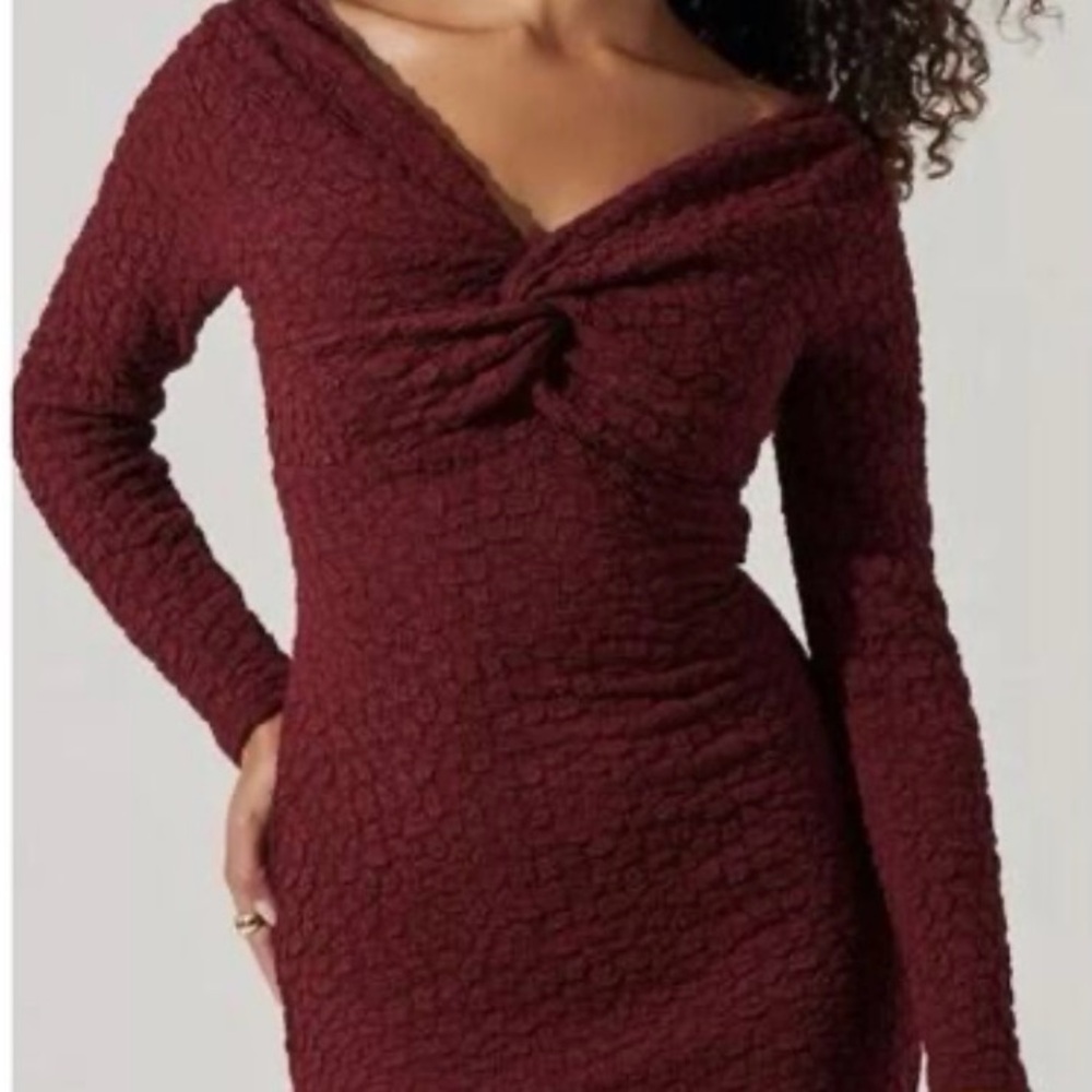 Textured Burgundy Topknot Dress